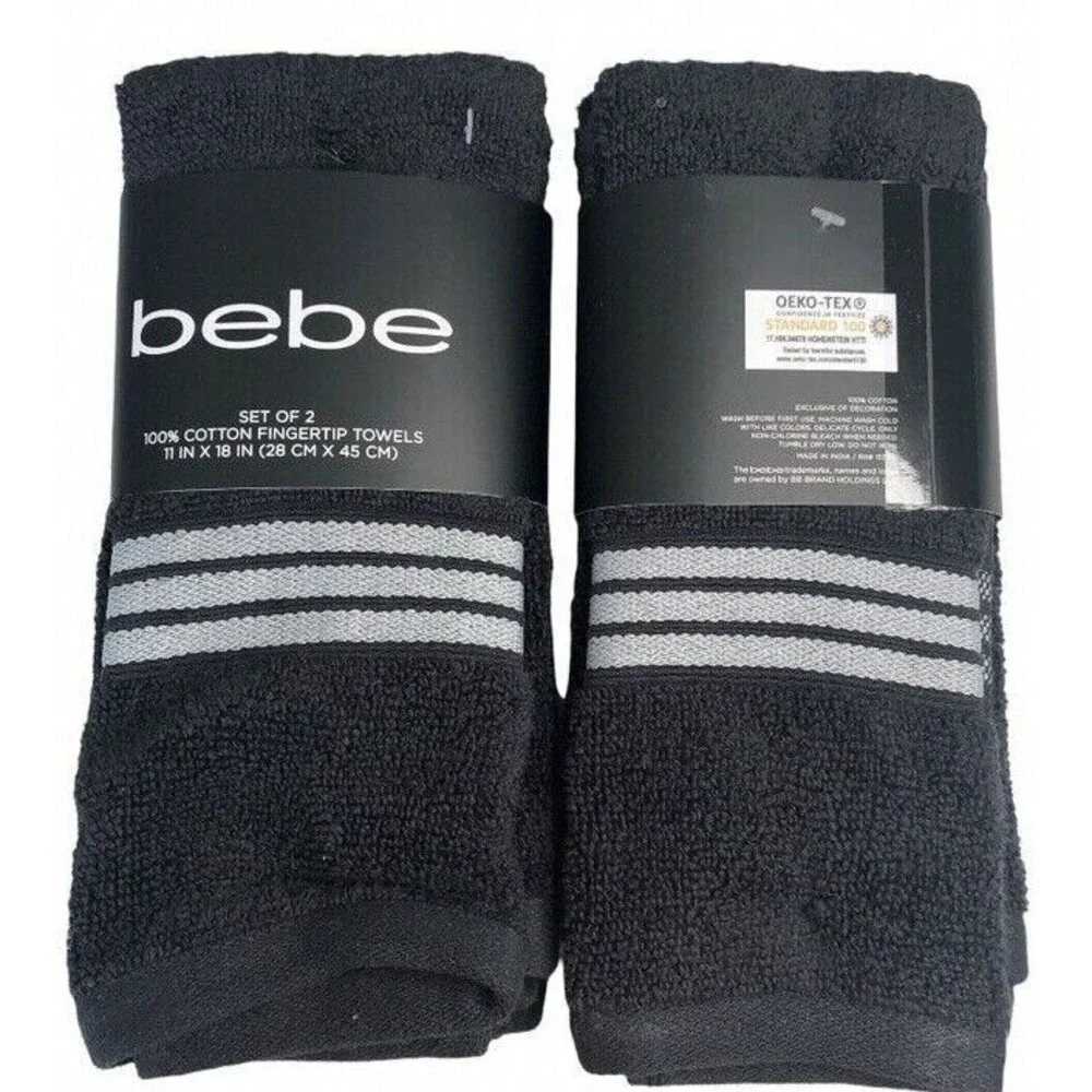 Bebe Fingertip Towels Set of 2 Black Gray Guest Bathroom Summer House 11x18